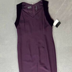 Liz Claiborne Dress-Burgundy w/ Velvet Trim Full Length Dress/Split 14P- NWT
